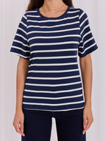 Dunkelblau-weißer Damen Basic T-Shirt mit Streifen RUE PARIS.