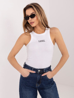 Biały damski tank top z haftowanym napisem SUBLEVEL 