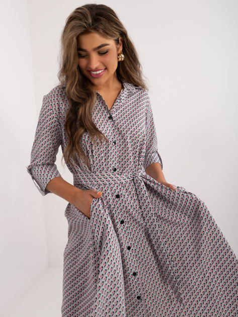 Hurt Szara midi sukienka koszulowa z rękawem 3/4