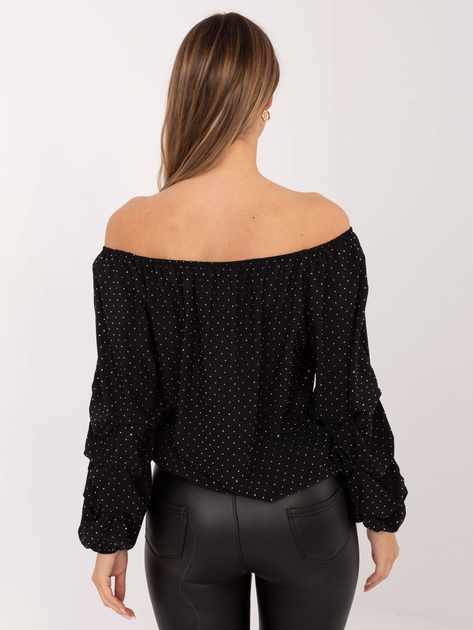 Czarna bluzka hiszpanka z marszczonym rękawem