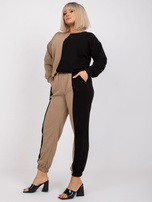 Ciemnobeżowo-czarny komplet dresowy plus size Amishi 