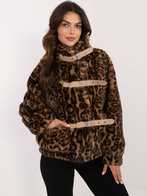 Hurt Camelowa futrzana kurtka zimowa w panterkę