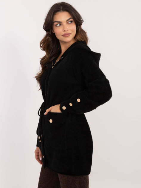 Hurtownia Czarny damski płaszcz alpaka z kapturem