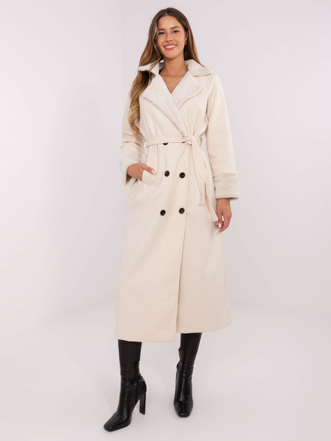 Ecru dwurzędowy płaszcz z kołnierzem RUE PARIS
