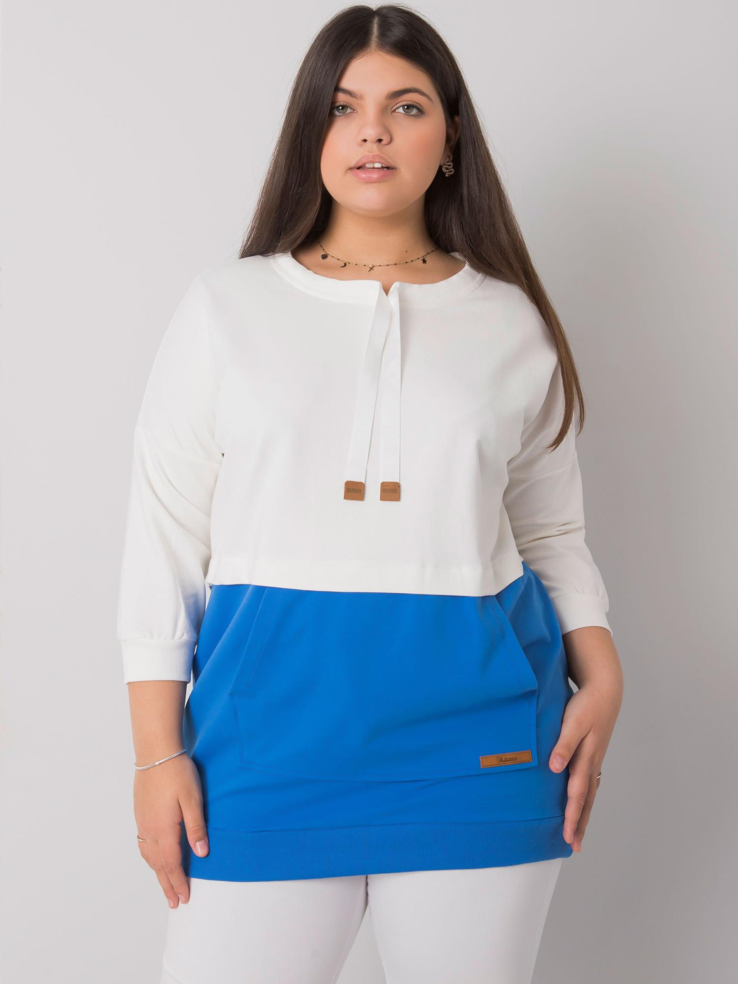 Ecru-blue plus size sweatshirt without hood Sira