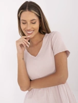 Jasnoróżowa sukienka z prążkowaną górą