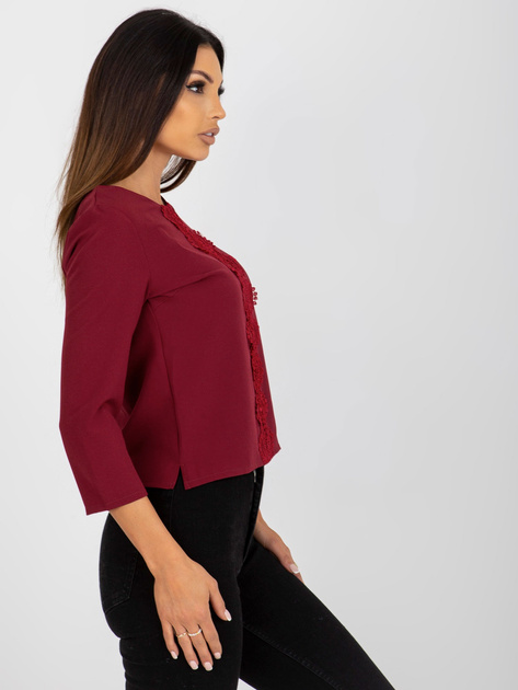 Hurtownia Bordowa krótka bluzka wizytowa z koronką
