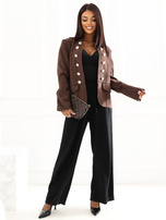 Brown Napoleon jacket with a suede effect.