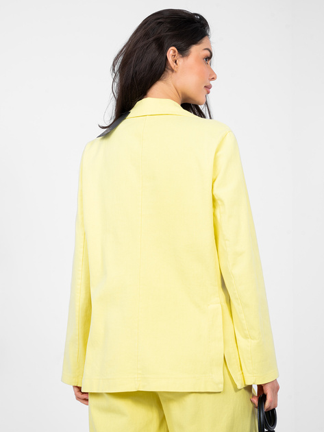Pastelowa żółta jeansowa marynarka z kieszeniami RUE PARIS