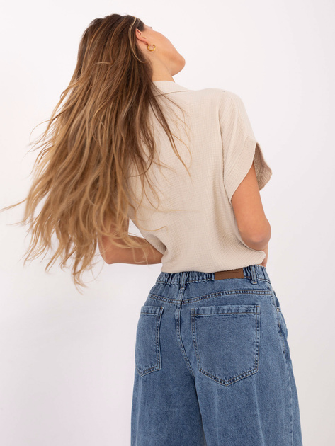 Beżowa muślinowa koszula z kieszenią