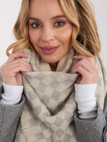 Ecru-szary damski szal z frędzlami