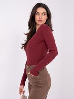 Bordowa dopasowana bluzka basic w prążek 