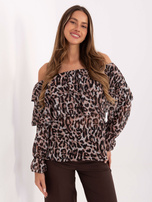 Czarno-camelowa bluzka hiszpanka w panterkę RUE PARIS