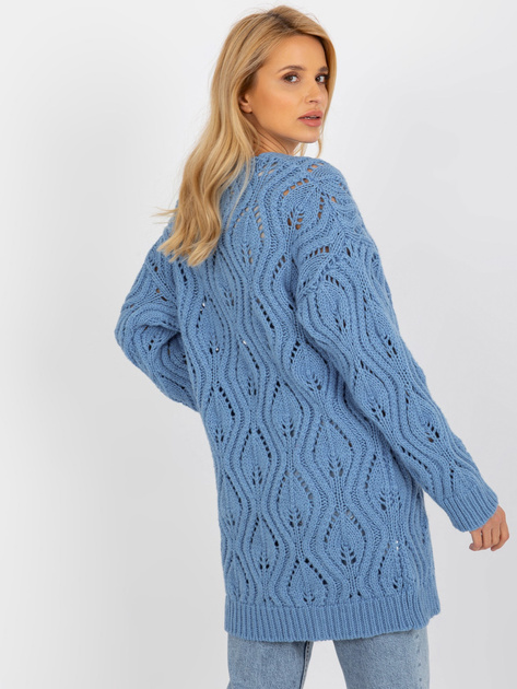 Hurtownia Niebieski ażurowy kardigan bez zapięcia