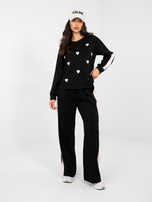 Czarny komplet z przeszyciami na spodniach RUE PARIS 