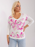 Hurt Różowo-ecru bluzka plus size z błyszczącym nadrukiem