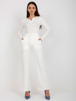 Hurtownia Ecru rozkloszowane spodnie dresowe z kantem 