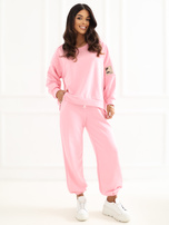 Jasnoróżowy dresowy komplet z naszywką RUE PARIS 