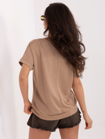 Ciemnobeżowa bluzka z miękkiego materiału RUE PARIS 