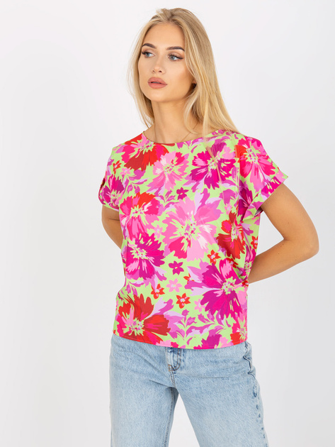 Zielono-różowa letnia bluzka w kwiaty RUE PARIS