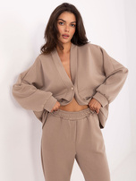 Ciemnobeżowy przyjemny w dotyku komplet RUE PARIS 