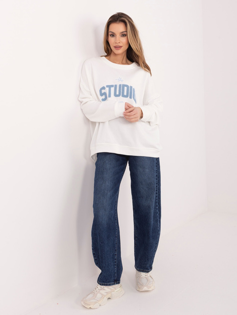 Ecru damska bluza oversize z okrągłym dekoltem