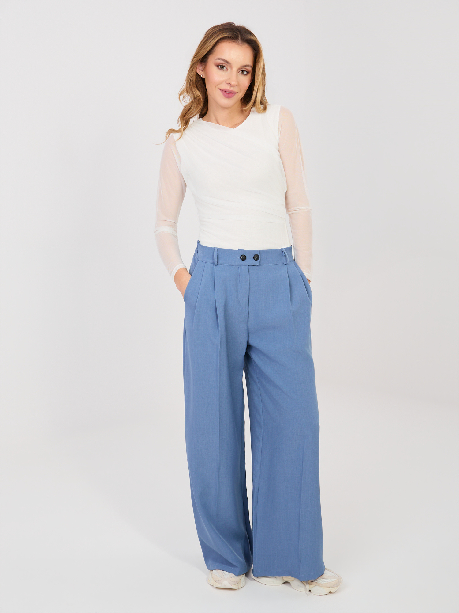  Brudnoniebieskie garniturowe spodnie wide leg RUE PARIS