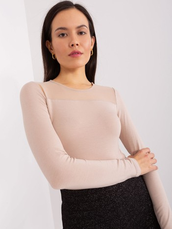 Hurt Beżowa bluzka longsleeve z siateczką BASIC FEEL GOOD