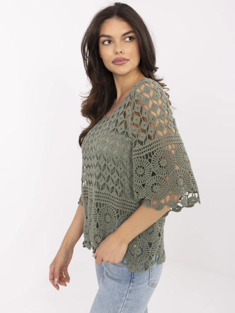 Khaki ażurowa bluzka boho na lato