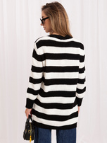Hurt Weiß-schwarzer längerer Oversize-Pullover mit Wolle RUE PARIS.