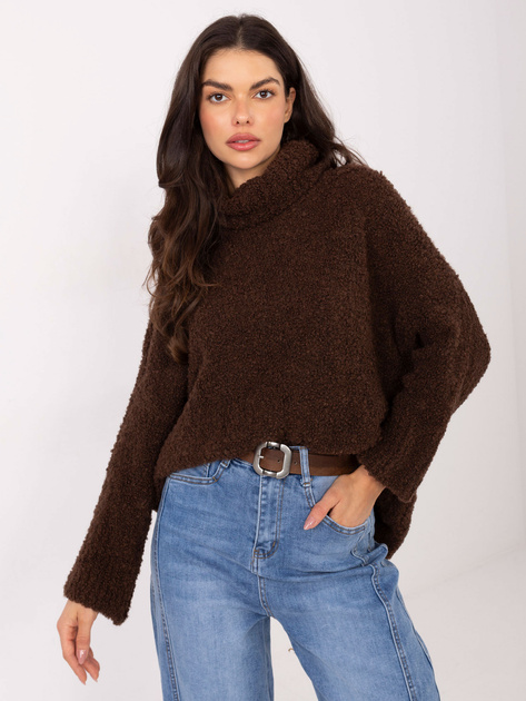 Czekoladowy sweter boucle o kroju oversize
