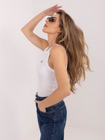 Biały damski tank top z haftowanym napisem SUBLEVEL 