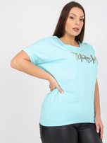 Miętowy t-shirt plus size z dekoltem na plecach 