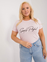 Hurt Jasnoróżowy casualowy t-shirt plus size z aplikacją