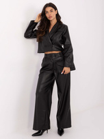 Black short jacket made of faux leather.