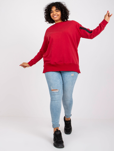 Bordowa dresowa tunika plus size z napisami na rękawach Parma