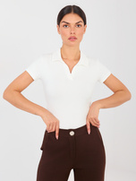 Ecru damska koszulka polo z wiskozy 