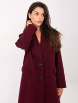 Bordowy jednorzędowy płaszcz damski