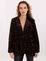 Ciemnobrązowa cekinowa marynarka z zapięciem na guzik RUE PARIS
