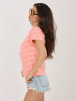 Fluo różowo-brzoskwiniowy damski t-shirt z bawełny 