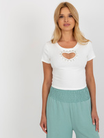 Hurt Ecru krótki t-shirt z wycięciem w kształcie serca