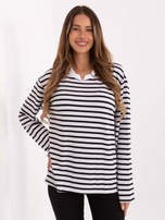 Ecru-czarna damska bluzka z długim rękawem