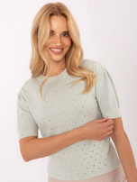 Pistacjowy damski sweter z krótkim rękawem