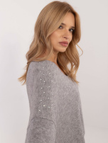 Hurtownia Szary damski sweter oversize z dekoltem V