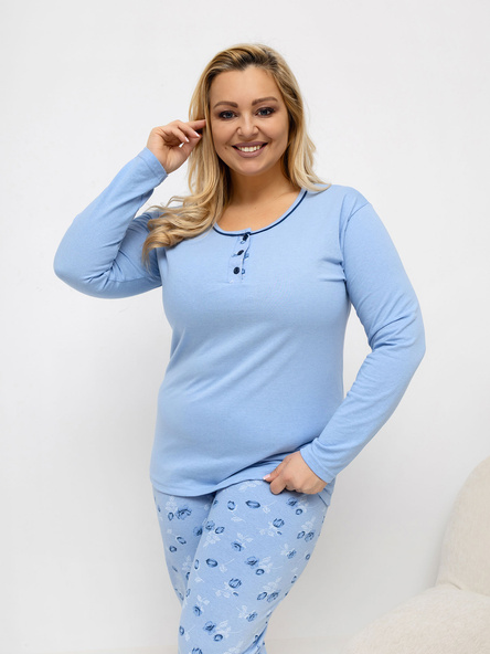 Světle modrá pyžama plus size kalhoty + tričko.