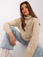 Hurt Beżowy sweter z warkoczami i golfem