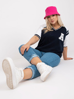 Biało-granatowa bluzka plus size z krótkim rękawem 