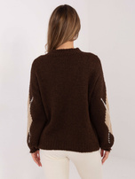Brown-beige women's oversized sweater with diamonds.
