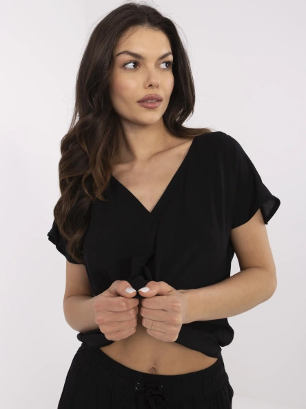Czarna damska bluzka z dekoltem V SUBLEVEL