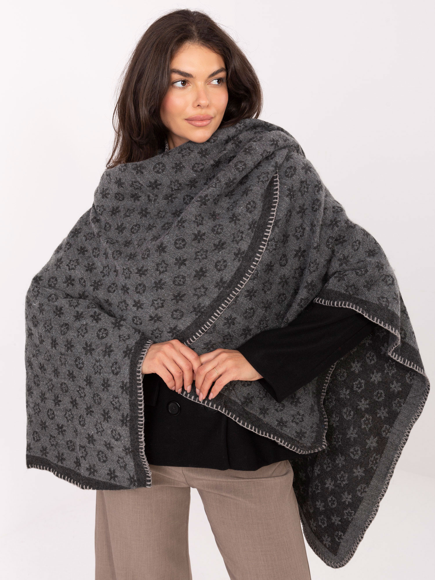 Poncho ciemny szary